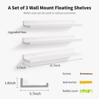 Azsky Wall Mount Floating Shelves White For Wall Solid Wood Floating Wall Shelf With Lip Display Picture Photo Ledge Shelves For