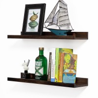 Azsky Floating Shelves Deep Walnut 24 Inch Wall Mounted Shelves For Room Dark Wood Picture Photo Ledge Book Shelves For Kids Roo