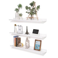 Azsky 48 Inch Large Solid Wood Floating Shelves Long Wall Shelf White Picture Ledge Set Of 3 Photo Shelf For Wall Decor With Lip