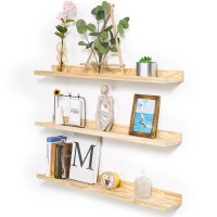 Azsky Natural Wood Floating Shelves Storage Wall Shelf With Lip 36 Inch Frame Ledge Wide Photo Picture Ledge Shelf Set Of 3 Soli