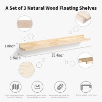 Azsky Natural Wood Floating Shelves Storage Wall Shelf With Lip 36 Inch Frame Ledge Wide Photo Picture Ledge Shelf Set Of 3 Soli