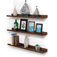 Azsky Wood Floating Shelf With Lip Wall Hanging Shelves For Books On Wall Kids 36 Inch Gallery Wall Photo Rail Light Walnut Pict