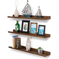 Azsky 48 Inch Floating Shelves Light Walnut Hanging Wall Shelves For Picture Frame Ledge Shelves Wall Mounted Wide Photo Shelf W