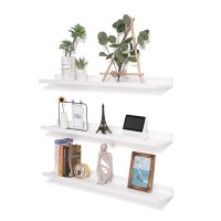 Azsky White Floating Shelves Solid Wood Wall Mount Shelf Picture With Lip 36 Inch Wall Rail For Photos With Ledge Bookshelf Floa