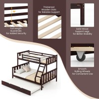 Giantex Twin Over Full Bunk Bed with Trundle, Solid Wood Triple Bunk Bed with Reversible Ladder & Safety Guardrails, Convertible 3-in-1 Bunk Beds for Kids Teens Adults, No Box Spring Needed, Espresso