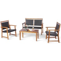 Dortala 4 Piece Wood Patio Furniture Set, Outdoor Wicker Rattan Conversation Set With Chairs & Coffee Table For Garden, Backyard, Poolside