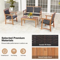 Dortala 4 Piece Wood Patio Furniture Set, Outdoor Wicker Rattan Conversation Set With Chairs & Coffee Table For Garden, Backyard, Poolside