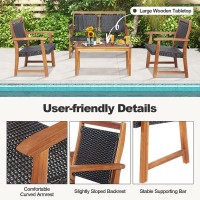 Dortala 4 Piece Wood Patio Furniture Set, Outdoor Wicker Rattan Conversation Set With Chairs & Coffee Table For Garden, Backyard, Poolside