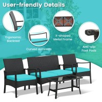 Dortala 4 Piece Wicker Patio Furniture Set, Outdoor Pe Rattan Conversation Sets With Chairs, Loveseat & Tempered Glass Coffee Table For Poolside, Courtyard, Balcony, Turquoise