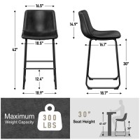 Reoney Bar Stools Set Of 2 Pu Leather Counter Height Bar Stools 30 Modern Bar Stools With Metal Legs And Footrest Urban Arm