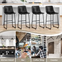 Reoney Bar Stools Set Of 2 Pu Leather Counter Height Bar Stools 30 Modern Bar Stools With Metal Legs And Footrest Urban Arm