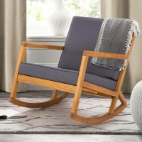 Idzo Premium Club Rocking Chair 500Lbs Capacity With Inclined Backrest Thick Foam Cushion Solid Acacia Wood Rocker For Patio