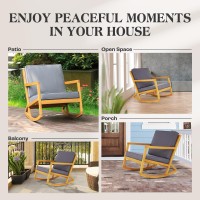 Idzo Premium Club Rocking Chair 500Lbs Capacity With Inclined Backrest Thick Foam Cushion Solid Acacia Wood Rocker For Patio