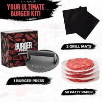 Shizzo Smash Burger Press Kit 7 Heavy Duty Cast Iron Bacon Smasher With 50 Patty Papers Griddle Accessories Weight Grill Pres