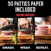 Shizzo Smash Burger Press Kit 7 Heavy Duty Cast Iron Bacon Smasher With 50 Patty Papers Griddle Accessories Weight Grill Pres