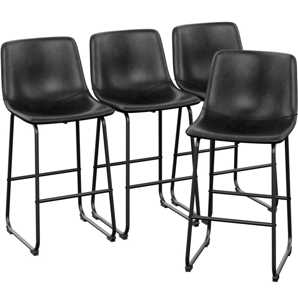 Reoney Bar Stools Set Of 4 Pu Leather Counter Height Bar Stools 30 Modern Bar Stools With Metal Legs And Footrest Urban Arm