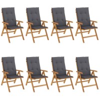 Vidaxl Reclining Patio Chairs With Cushions 8 Pcs Solid Wood Teak