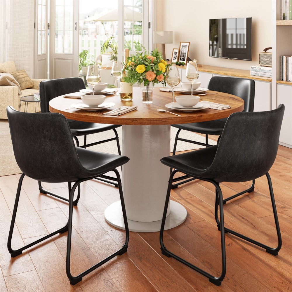 Reoney Dining Chairs Set Of 4 Pu Leather Armless Dinner Chairs With Backrest 18 Modern Kitchen Dining Room Chair With Metal