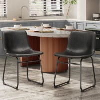 Reoney Dining Chairs Set Of 2 Pu Leather Armless Dinner Chairs With Backrest 18 Modern Kitchen Dining Room Chair With Metal