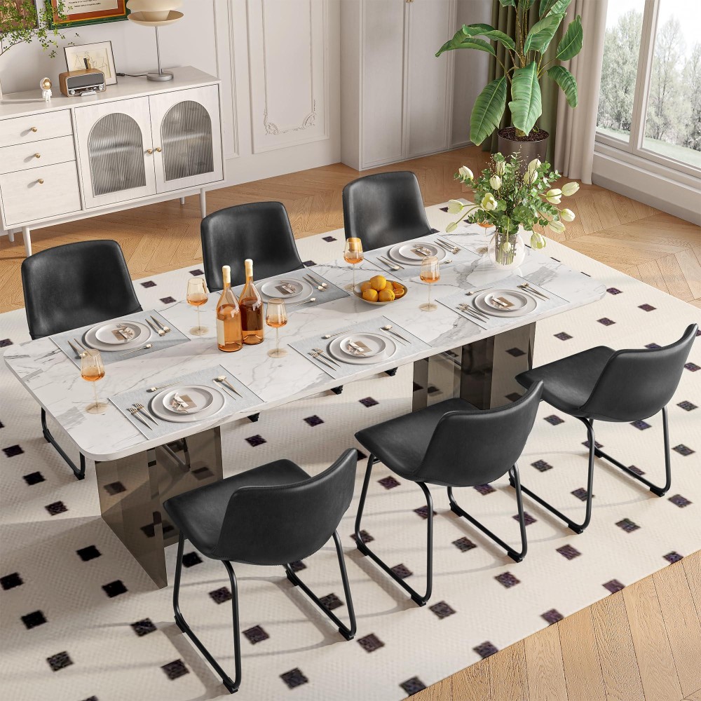 Reoney Dining Chairs Set Of 6 Pu Leather Armless Dinner Chairs With Backrest 18 Modern Kitchen Dining Room Chair With Metal