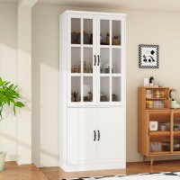 Moumon Kitchen Pantry Storage Cabinet With Glass Doors, Pantry Cabinet And Kitchen Storage, Adjustable Shelves And Doors, For Hallway Living Room White (31.5?? X 15.7?? X 78.7??)