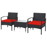 Dortala 3 Piece Wicker Patio Furniture Set, Outdoor Pe Rattan Conversation Set With Chairs & Coffee Table For Patio Garden Lawn Backyard Pool, Red