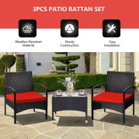 Dortala 3 Piece Wicker Patio Furniture Set, Outdoor Pe Rattan Conversation Set With Chairs & Coffee Table For Patio Garden Lawn Backyard Pool, Red
