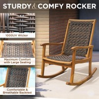 Idzo Lexicon Wood Wicker Rocking Chair 400 Lbs Capacity Durable Eucalyptus Wood Natural Finish Comfortable Curvy Design Ide