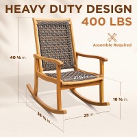 Idzo Lexicon Wood Wicker Rocking Chair 400 Lbs Capacity Durable Eucalyptus Wood Natural Finish Comfortable Curvy Design Ide