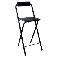 Folding Breakfast Stool, 24Inch/28 Inch Folding High Bar Stool, Wooden Kitchen Chair With Backrests, Portable Home Bar Stool Chair With Metal Frame (Color : Black, Size : 70Cm/28In)