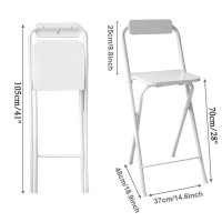 Folding Breakfast Stool, 24Inch/28 Inch Folding High Bar Stool, Wooden Kitchen Chair With Backrests, Portable Home Bar Stool Chair With Metal Frame (Color : Black, Size : 70Cm/28In)