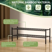 Romguar Craft 2Tier Bamboo Long Shoe Rack Free Standing Wood Shoe Shelf Storage Organizer For Closet Entryway Stackable 35X1