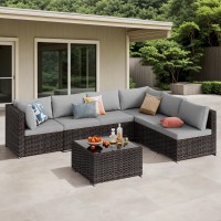 Qsun 7Piece Outdoor Sectional Patio Furniture Set Pe Rattan Outdoor Furniture Patio Conversation Set With Cushions And Glass C