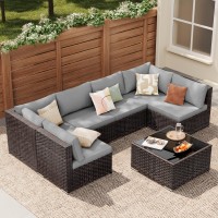 Qsun 7Piece Outdoor Sectional Patio Furniture Set Pe Rattan Outdoor Furniture Patio Conversation Set With Cushions And Glass C