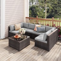 Qsun 7Piece Outdoor Sectional Patio Furniture Set Pe Rattan Outdoor Furniture Patio Conversation Set With Cushions And Glass C