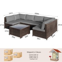 Qsun 7Piece Outdoor Sectional Patio Furniture Set Pe Rattan Outdoor Furniture Patio Conversation Set With Cushions And Glass C