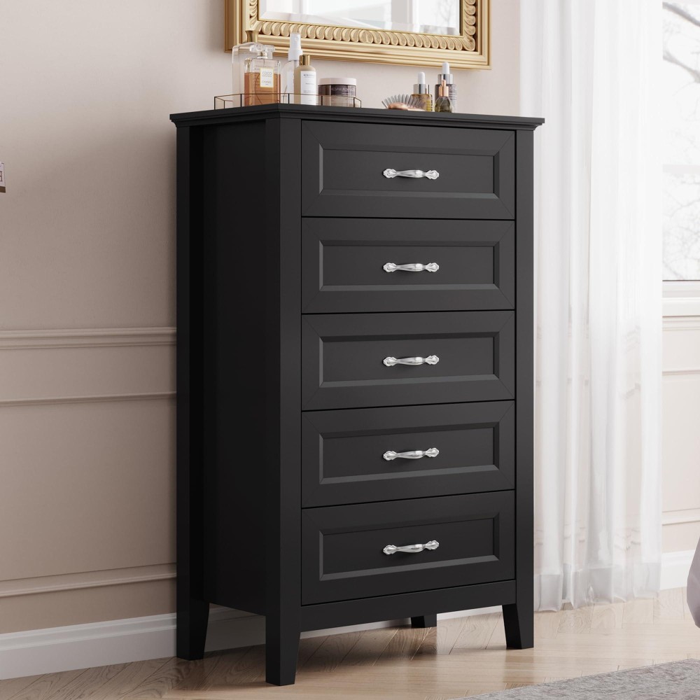 Linsy Home Dresser For Bedroom 5 Drawer Dresser With Metal Handles Tall Chest Of Drawers For Living Room Entryway And Hallway