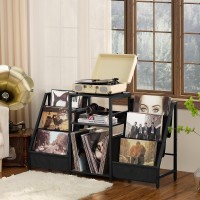 Lelelinky Black End Table Record Player Stand With Vinyl Storage 3 Tier Side Table With Display Shelf Storage Up To 180 Albums