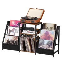 Lelelinky Record Player Stand With Vinyl Storage 3 Tier Turntable Stand With Display Shelf Storage Up To 180 Albums Brown End T