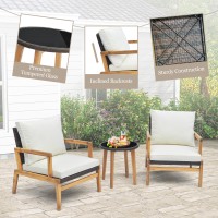 Dortala 3 Piece Wicker Patio Furniture Set, Wood & Rattan Chairs And Side Table Sets With Cushions, Outdoor Conversation Set For Porch, Backyard, Poolside
