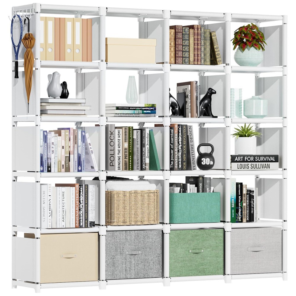 Mavivegue 20 Cube Book Shelf Storage Organizer Large Diy Bookcase Metal Cube Bookshelf Cubbies Closet Storage Organizer Shel