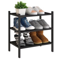 Bmosu 3Tier Bamboo Small Shoe Rack Premium Stackable Shoe Shelf Storage Organizer For Hallway Closet Living Room Entryway Organ