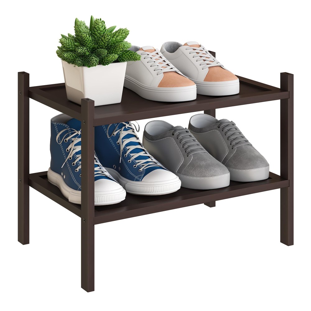 Bmosu 2Tier Bamboo Small Shoe Rack Premium Stackable Shoe Shelf Storage Organizer For Hallway Closet Living Room Entryway Organ