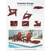 Kingyes Folding Adjustable Adirondack Chair With Ottoman Red