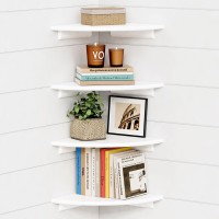 Forbena Corner White Floating Book Shelves For Wall Set Of 4 Wood Nursery Corner Bookshelf For Kids Bedroom Large Modern Round