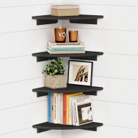 Forbena Black Floating Corner Bookshelf For Wall Set Of 4 Large Corner Plant Shelves For Living Room Rustic Rounded Corner Boo