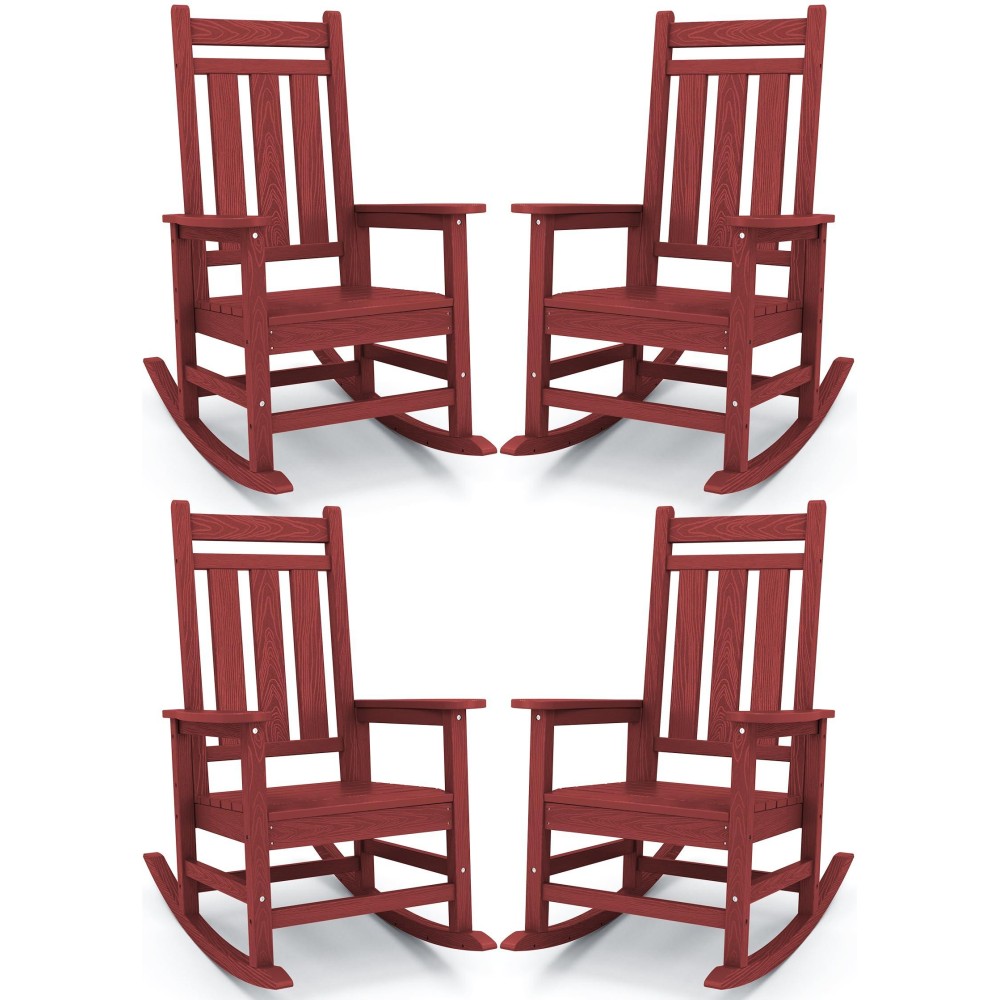 Kingyes Outdoor Patio Rocking Chair Set Of 4 Red