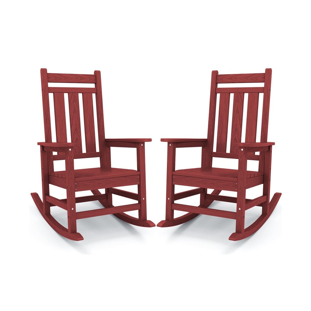 Kingyes Outdoor Patio Rocking Chair Set Of 2 Red