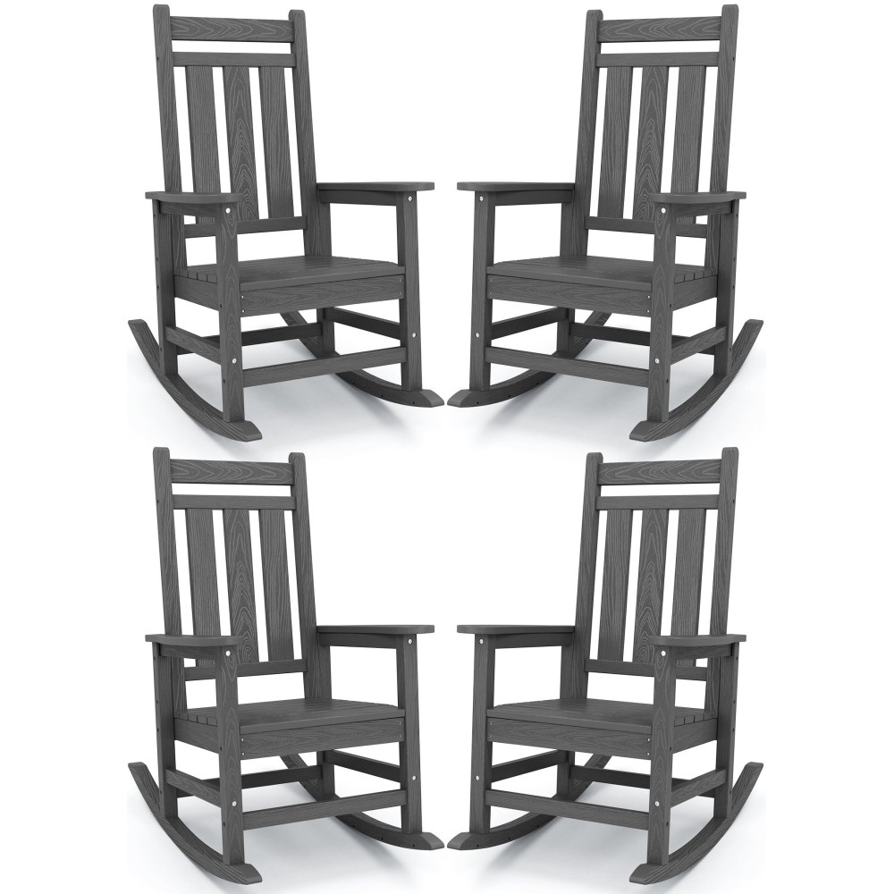 Kingyes Outdoor Patio Rocking Chair Set Of 4 Gray