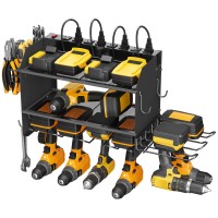 Cccei Modular Power Tool Organizer Wall Mount Charging Station Black 6 Drills Holder With 8 Plug Power Strip 10Ft Garage Drill